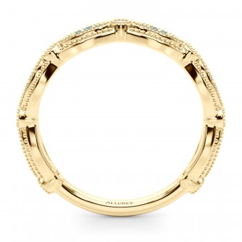 Antique Style Lab Aquamarine & Lab Grown Diamond Wedding Ring Band 14K Yellow Gold (0.20ct)